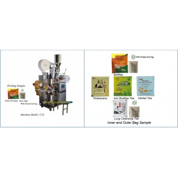 C18- TEA BAG PACKING MACHINE (WITH INNER BAG + ENVELOPE, WITH THREAD AND TAG) 